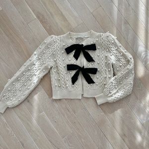 Alice + Olivia Kitty Puff-sleeve Bow-tie Cardigan - Size S